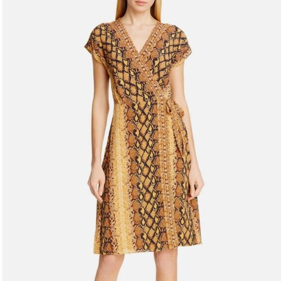 Joie Fading Sun Bethwyn Reptile Print Golden Yellow  Wrap Dress Size XS - Picture 1 of 16